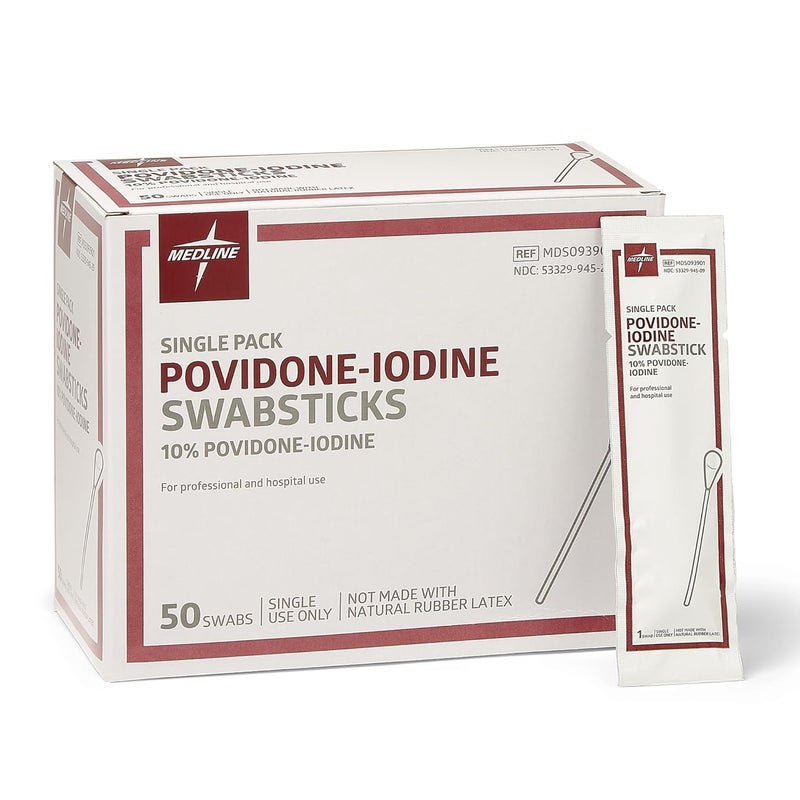 Medline Povidone-Iodine PVP Swabstick, Single Pack, Antiseptic for First Aid, Pack of 500 - Image 1